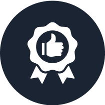 Thumbs-up badge icon on dark background.