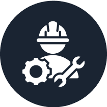 Worker icon with gear and wrench.