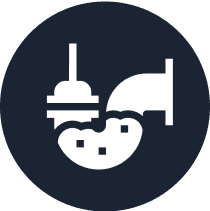 Industrial pipe and waste icon on circle.